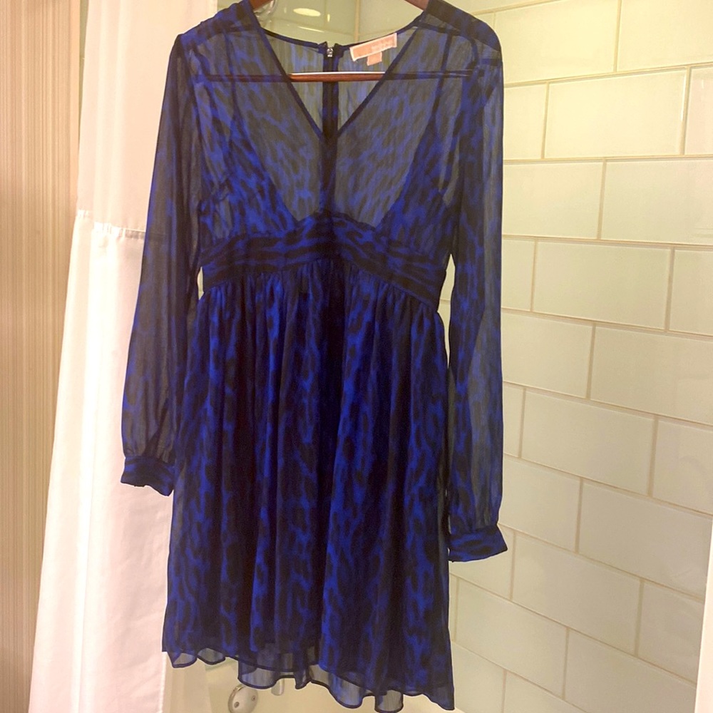 Blue & black semi sheer animal print dress Michael by Michael Kors